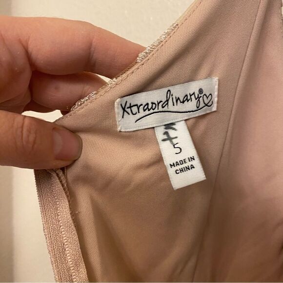 Xtraordinary blush pink beige tan embroidered lace skater Formal Dance - 5 - Picture 14 of 15